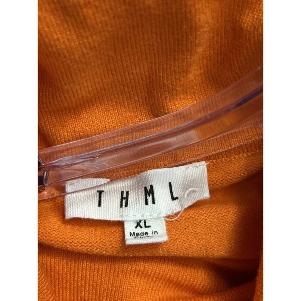 THML Turtleneck Sweater Womens XL Orange Pink Pullover Split Side Hem Soft